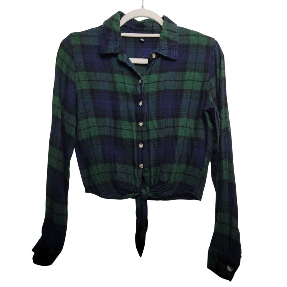 Style Envy Green And Blue Tie Front Button Up Size XS